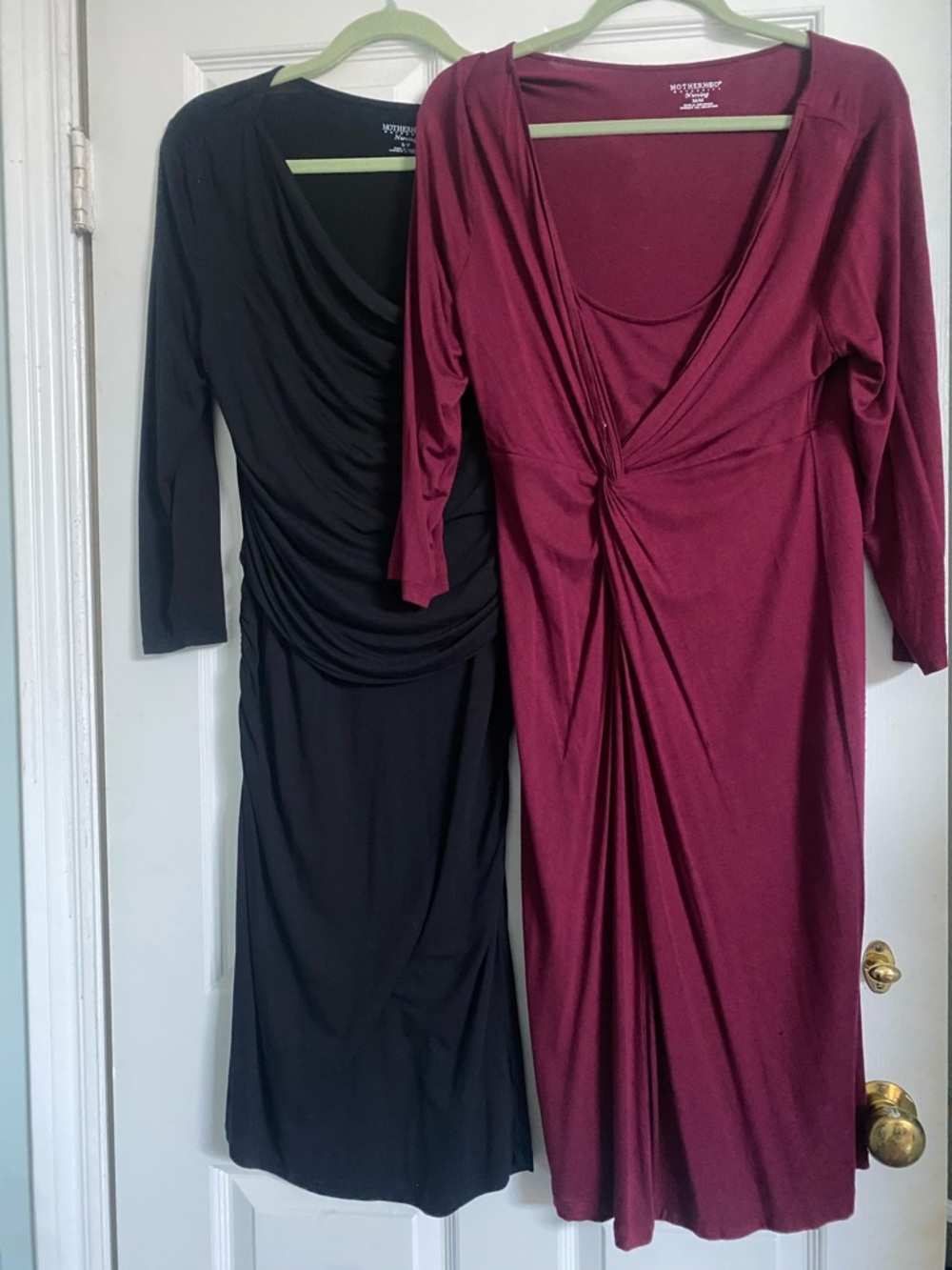 Motherhood Burgundy and Black Long Sleeve Twist-Front Maternity Dress Set